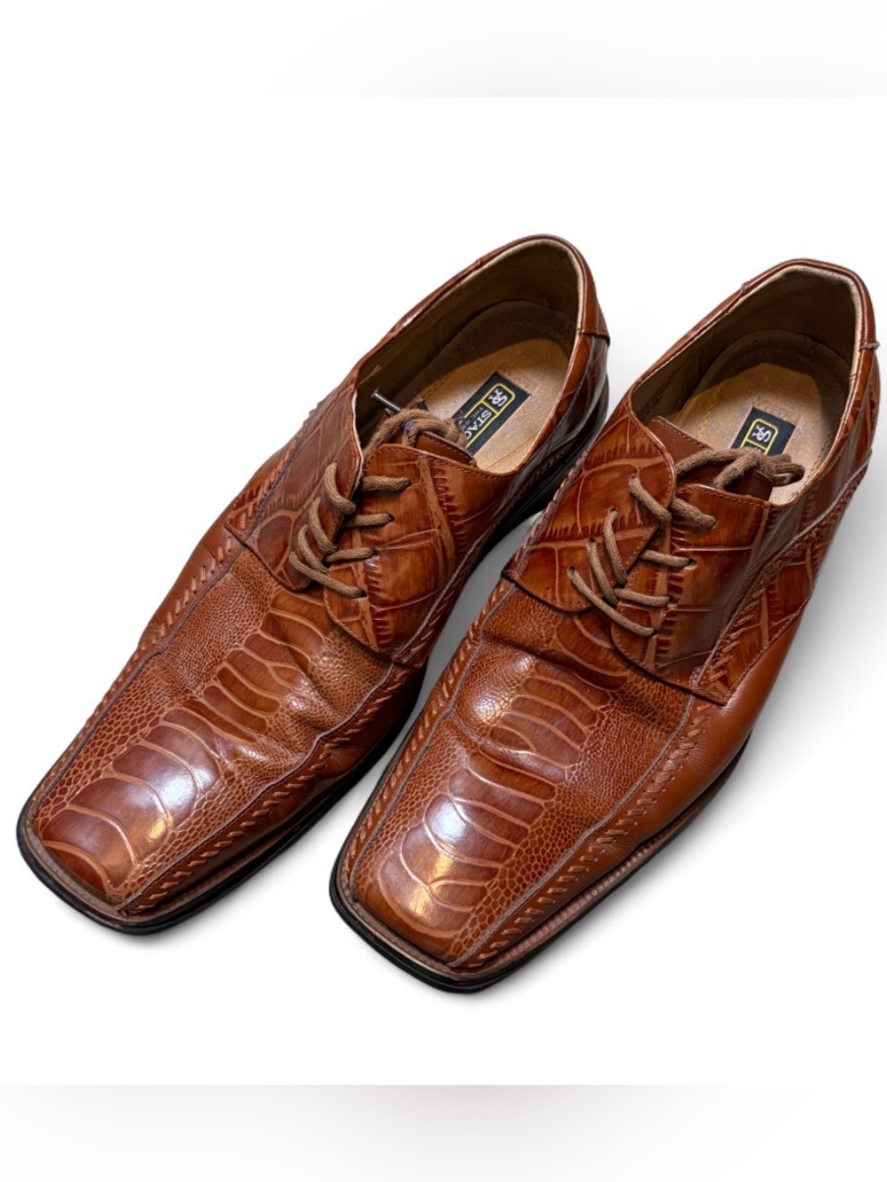 Stacy Adams Men’s Brown Dress Shoes “Snakeskin” All Leather Size 10M Lace Up